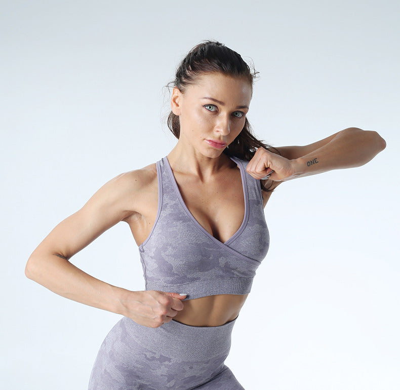Seamless Camouflage Sports Bra for Yoga and Running
