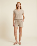 Buttoned Ribbed V-Neck Top and Shorts Set